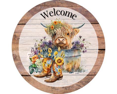 Highland Cow Home Decor Sign Welcome Sign For Wreath Highland Cow