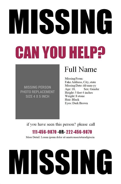 √ Free Printable Missing Person Flyer Template