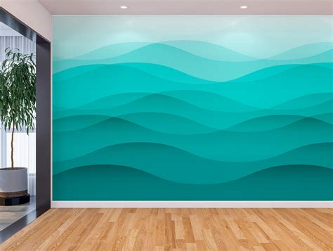 Abstract Wave Blue Wallpaper & Wall Art Mural Abstract Ocean - Etsy