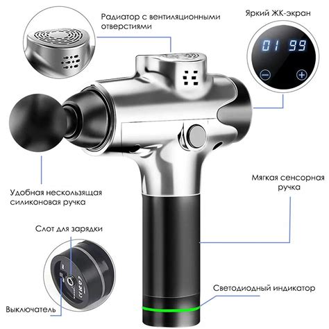 Перкуссионный массажер Massage Gun Em03 24v 1500 Mah серебристый купить с доставкой по