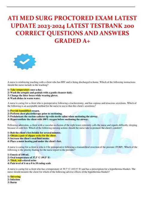 ATI MED SURG PROCTORED EXAM LATEST UPDATE LATEST TESTBANK 200 CORRECT