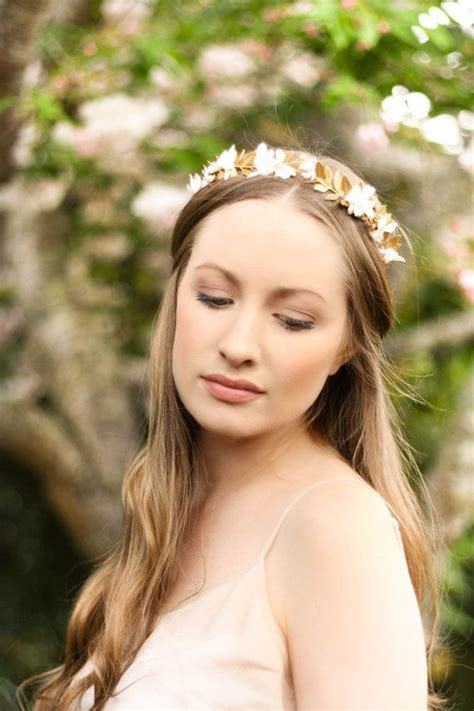 Goddess Flower Crown Gold Crown Bridal Flower Tiara Bridal Leaf