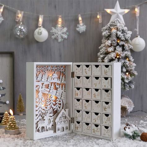 Pe Wooden Christmas Advent Calendar Book With Led Lit Winter Forest