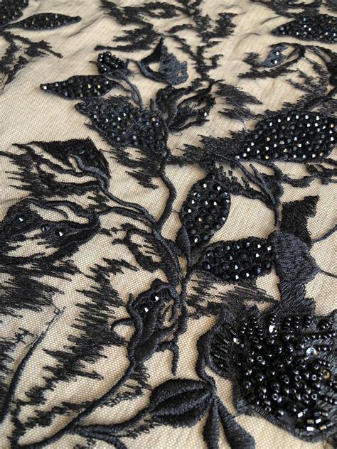 Black Beaded Lace Fabric D Lace Fabrics Lace Fabric From