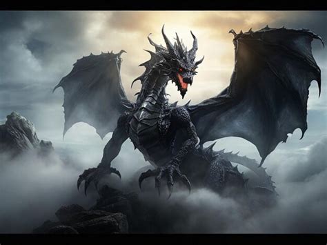 A Dragon With A Red Eyes And A Black Dragon In The Sky Premium Ai