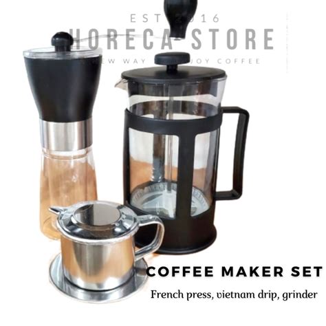 Jual Coffee Maker Set Vietnam Drip French Press Grinder Biji Kopi Slim