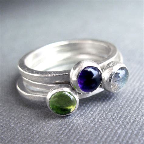 Birthstone Stacking Rings Sterling Silver & 5mm Stones Three Rings - Etsy