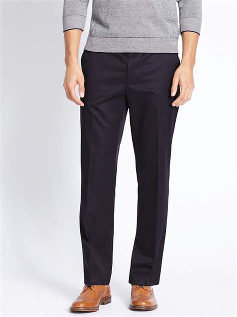 Buy Marks Spencer Men Navy Blue Regular Fit Solid Chinos Trousers