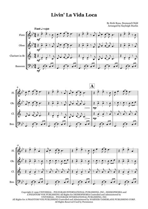 Livin La Vida Loca Arr Kayleigh Huelin By Ricky Martin Sheet Music