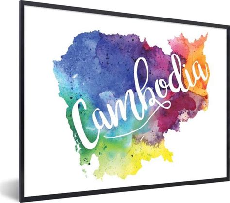 Fotolijst Incl Poster Kleurrijke Tekening Van Cambodja X Cm