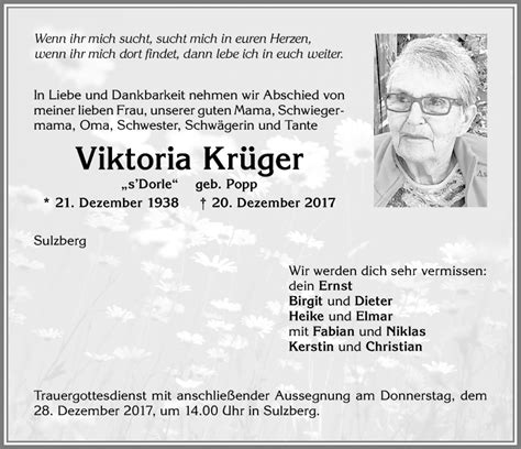 Traueranzeigen von Viktoria Krüger Allgäuer Zeitung