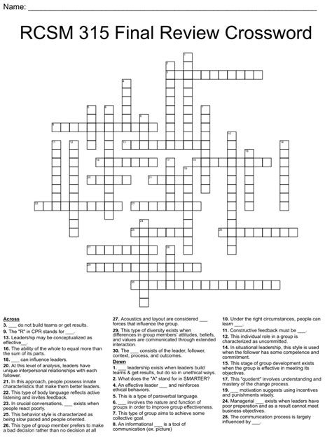 Rcsm Final Review Crossword Wordmint