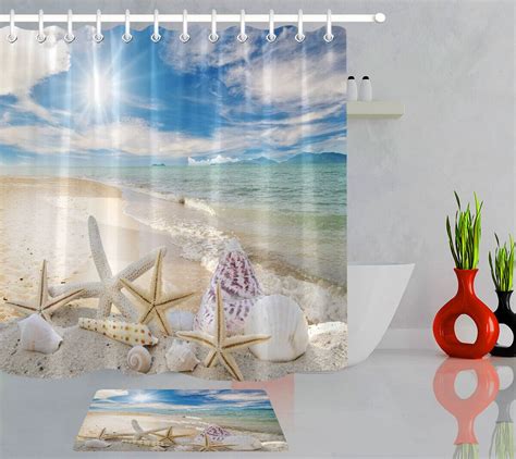 INPERCUST Coastal Paradise Shower Curtain Water Resistant Fabric With