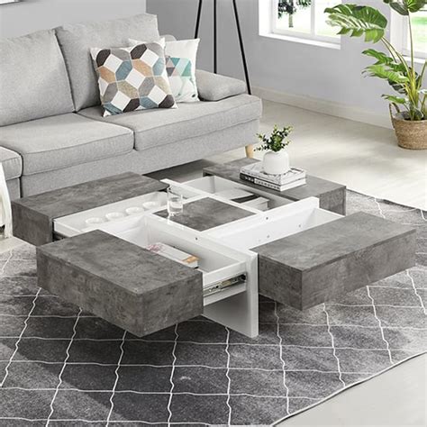 Nova Square Storage Coffee Table In Concrete Effect And White