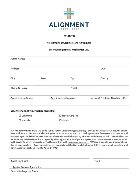 Fillable Online EXHIBIT B Assignment Of Commissions Agreement Fax