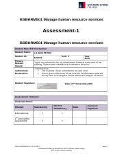 Bsbhrm Assessment Docx Bsbhrm Manage Human Resource Services