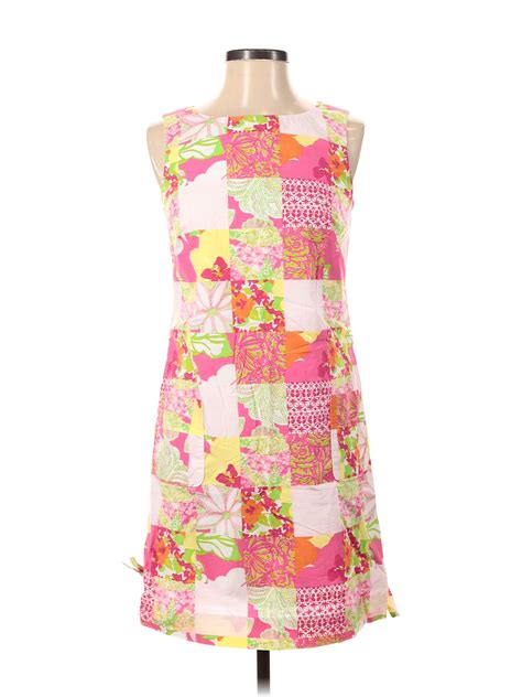 Lilly Pulitzer 100 Cotton Floral Motif Pink Casual Dress Size 0 68