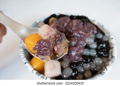 Eating Shaved Ice Colorful Dessert Famous Stock Photo