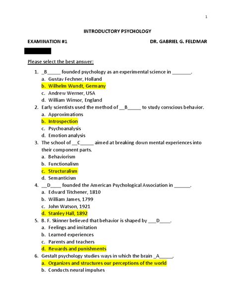 Psychology Test Questions Answers This 5 Question Psychologi