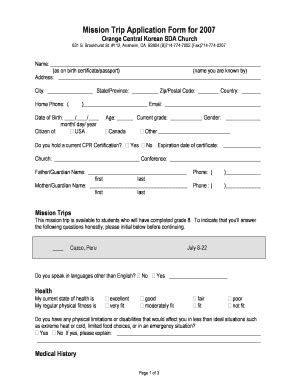 Mission Trip Application Template Fill Online Printable Fillable