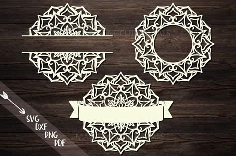 Mandala Monogram Frame Bundle Split Circle Ribbon Svg Cut By