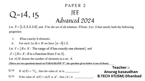 Jee Advanced 2024 Math Paper 2 Q 14 15 Solution Iit Jee Jeeadvanced2024