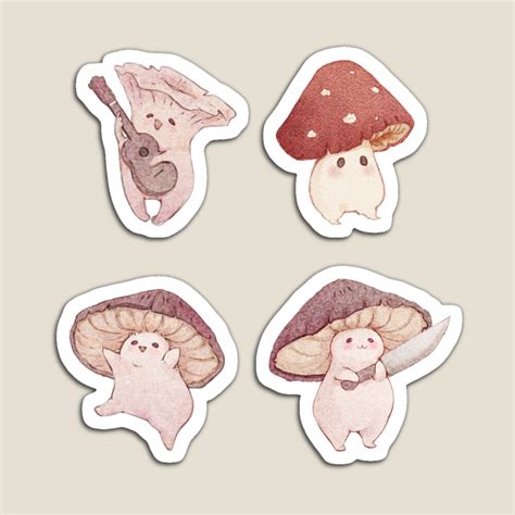 Four Cute Mushroom Friends By Fairydrop Redbubble Stuffed Mushrooms