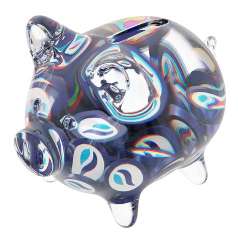 Huobi Token Ht Glass Piggy Bank With Decreasing Piles Of Crypto Coins