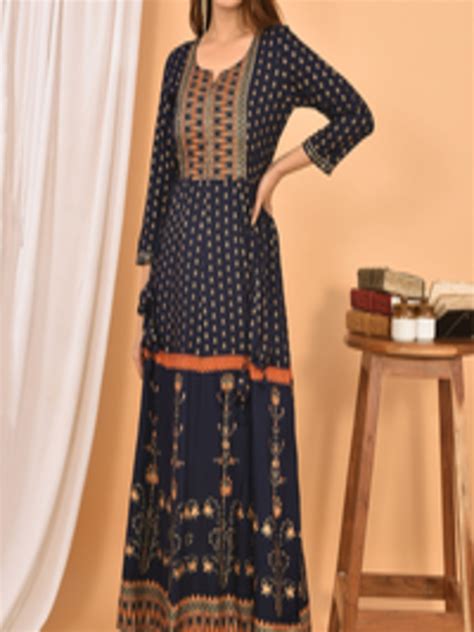 Buy Kaajh Women Blue Ethnic Motifs Printed Gotta Patti Anarkali Kurta