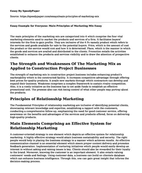 📗 Essay Example For Everyone Main Principles Of Marketing Mix