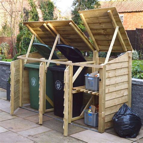 Outdoor Wheelie Bin Recycling Storage Unit Morcott Triple Bay Recycling