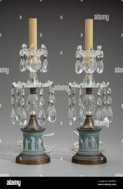 Wedgwood Wedgwood And Cut Glass Candlesticks Pair 19th Century Porcelain And Glass Stock