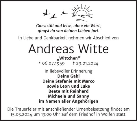 Traueranzeigen Von Andreas Witte Abschied Nehmen De