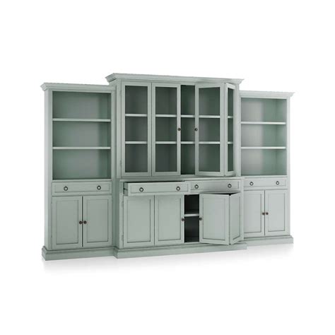 Cameo Blue Grey 4 Piece Glass And Wood Door Wall Unit With Storage