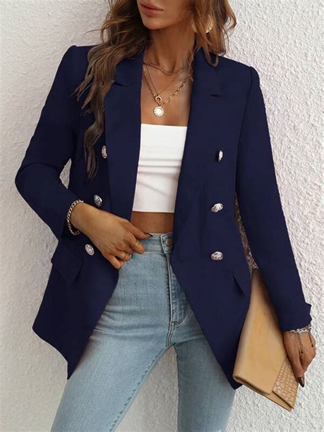 Shein Priv Lapel Neck Double Breasted Blazer Shein Uk