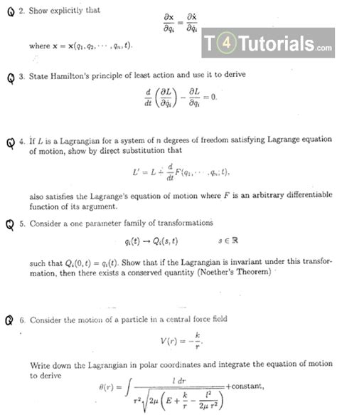 Classical Mechanics Past Papers T4Tutorials