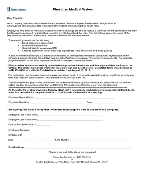 Free 12 Generic Medical Waiver Forms In Pdf Ms Word