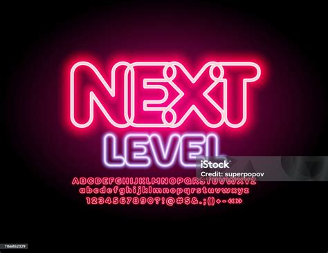 Vector Neon Banner Next Level Dengan Huruf Alfabet Angka Dan Simbol