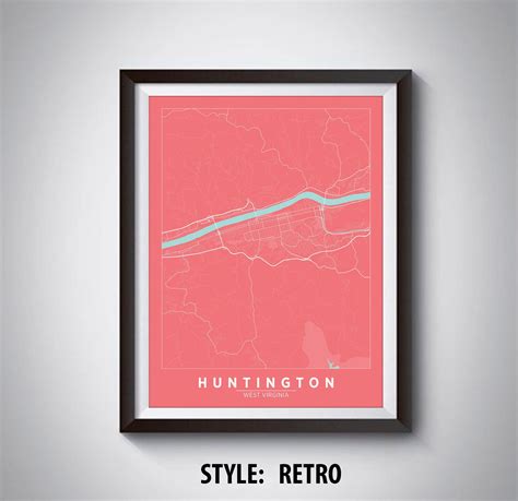 Map of Huntington WV Huntington Map Huntington Poster | Etsy