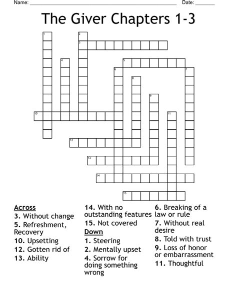 The Giver Vocabulary Crossword Puzzle WordMint