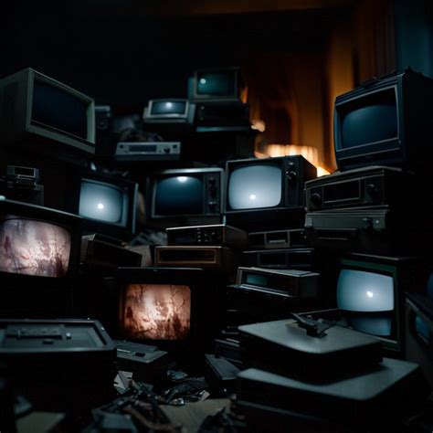 A Pile Of Old Televisions Sitting Next To Each Other