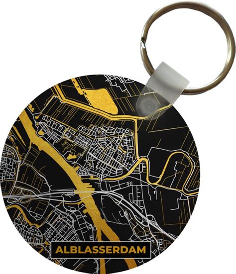 Sleutelhanger Plattegrond Alblasserdam Kaart Stadskaart Goud