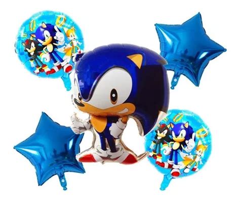 Paq 5 Globos Metálicos Para Fiesta Temática De Sonic Erizo Meses sin