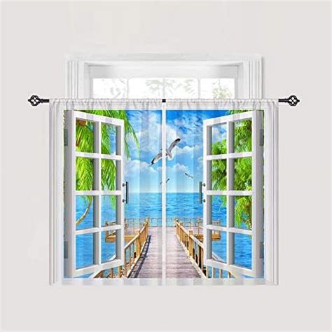 Beach Blackout Curtains Open Window With Tropical Sea Shell Starfish