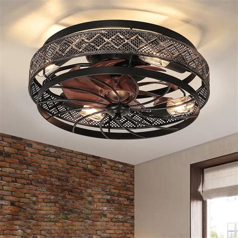 Low Profile Caged Ceiling Fans with Lights and Remote, Flush Mount ...