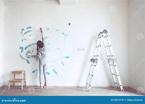 Child painting wall stock image. Image of draw, helper - 52014137