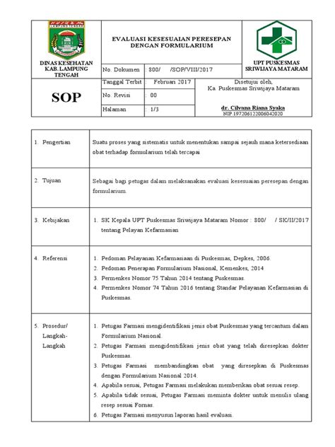 Sop Evaluasi Kesesuaian Resep Pdf