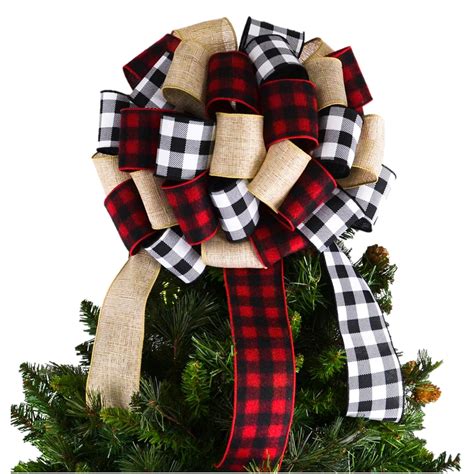 Amazon Burlap Buffalo Plaid Check White Black Red Bow Christmas