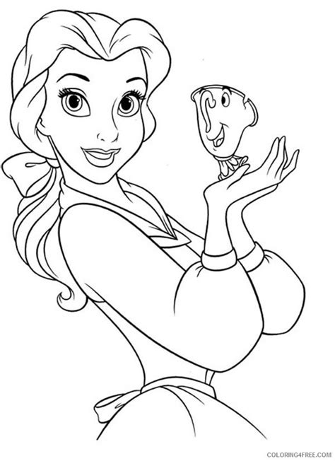 Princess Belle Coloring Pages Cartoons Belle With Chip Potts Printable