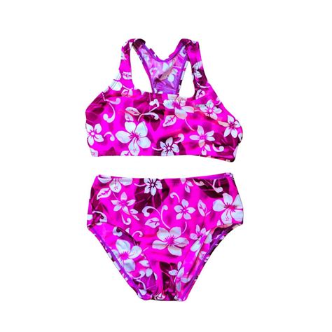 Y2k Coconut Girl Neon Pink Tropical Hibiscus Bikini Depop